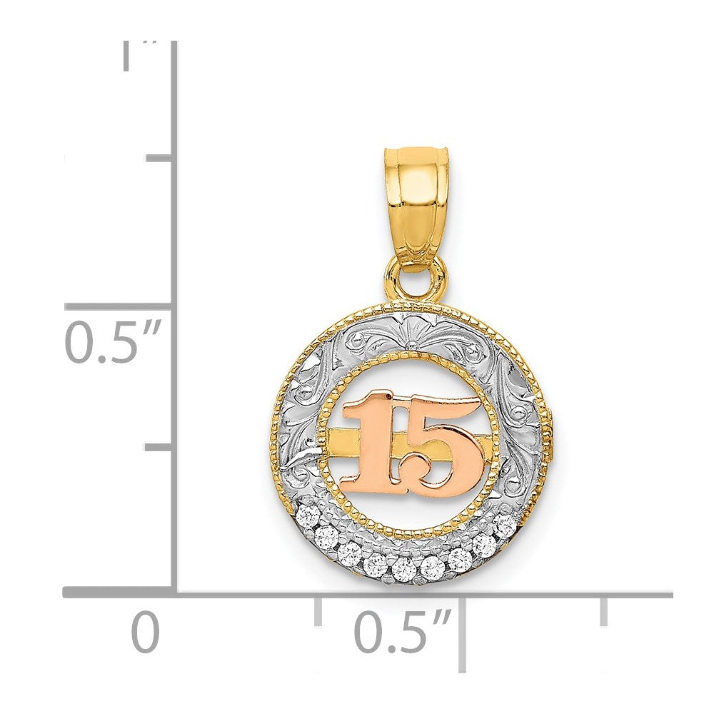 14K Bicolor mit Weiß Rhodium Zirkonia 15 Anhänger