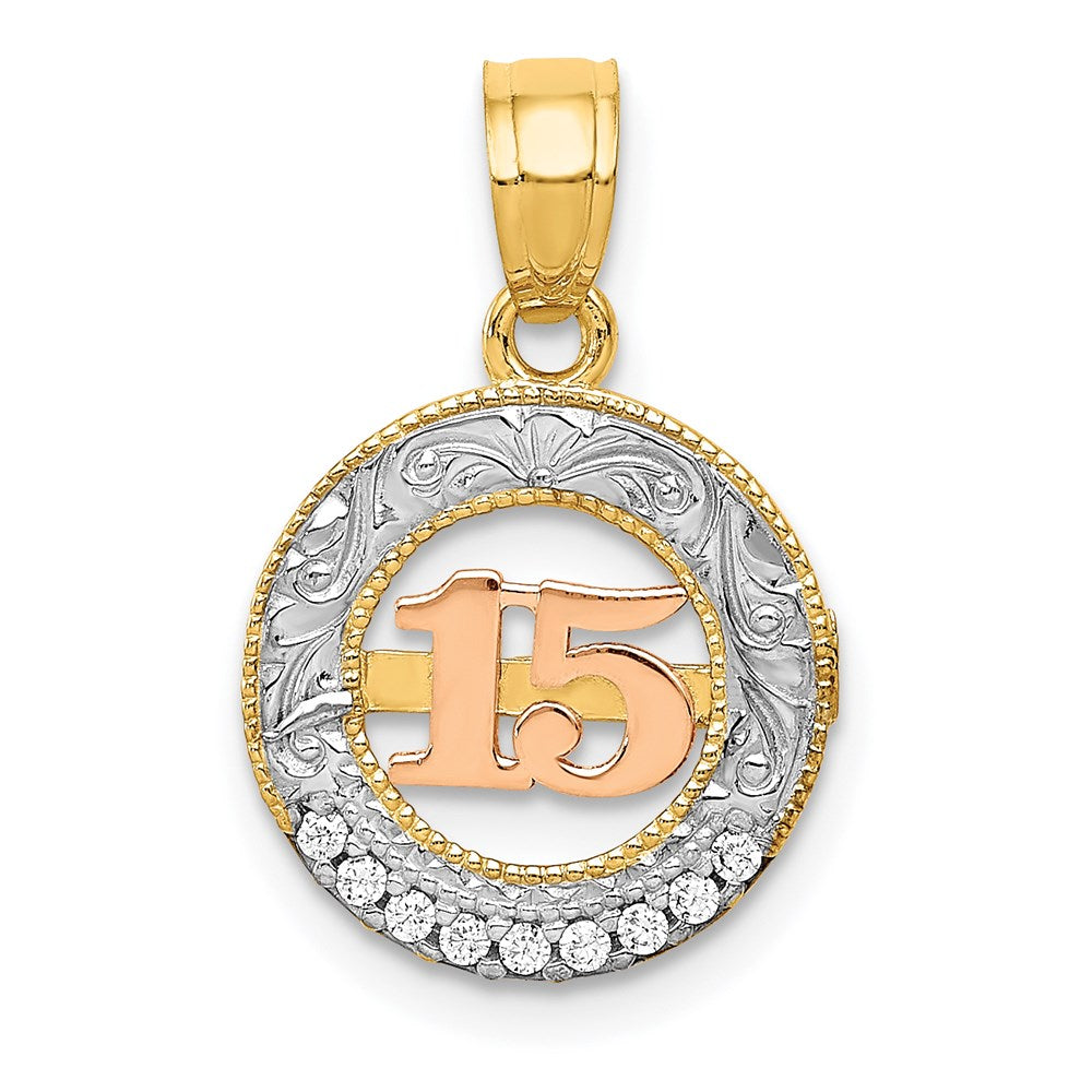 14K Bicolor mit Weiß Rhodium Zirkonia 15 Anhänger