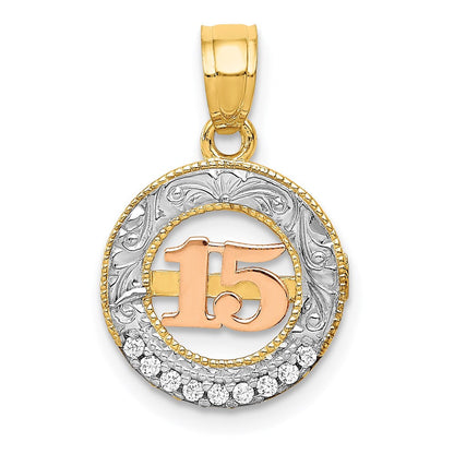 14K Bicolor mit Weiß Rhodium Zirkonia 15 Anhänger