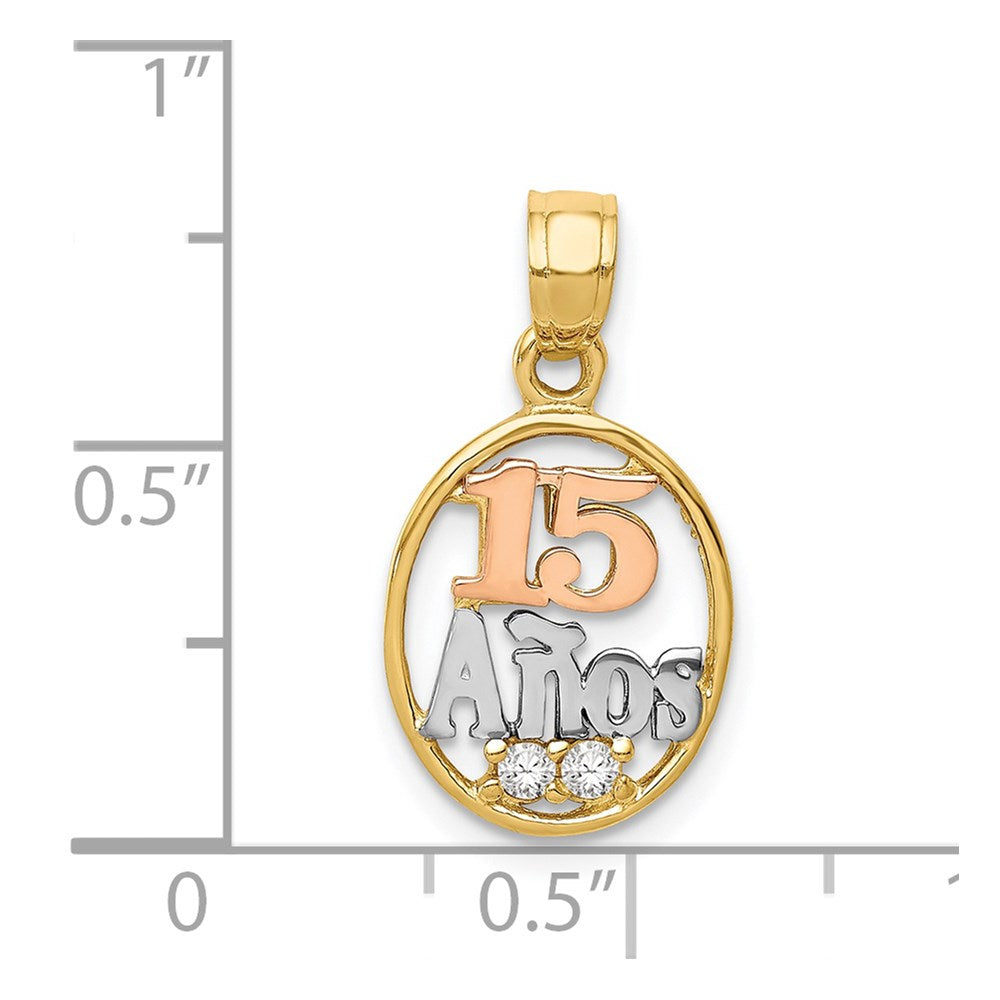 14K Bicolor mit Weiß Rhodium Zirkonia 15 Anos Anhänger