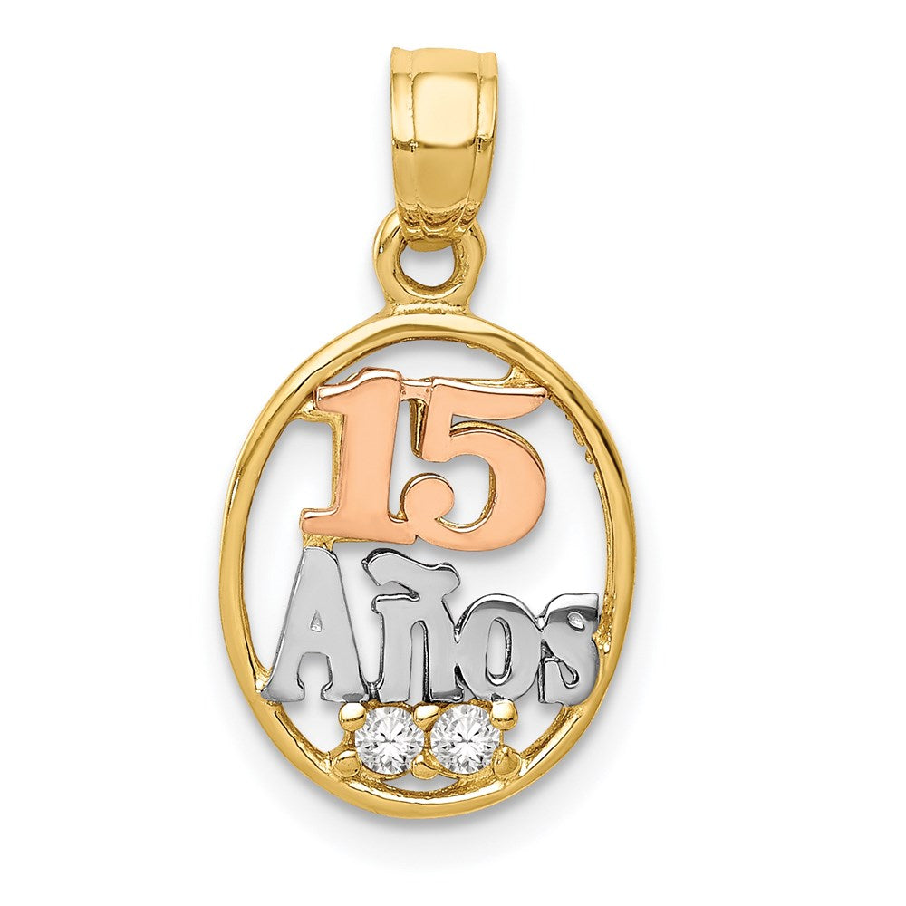 14K Bicolor mit Weiß Rhodium Zirkonia 15 Anos Anhänger