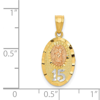 14K Bicolor mit Weiß Rhod Diamantiert Damen Of Guadalupe 15 Anhänger