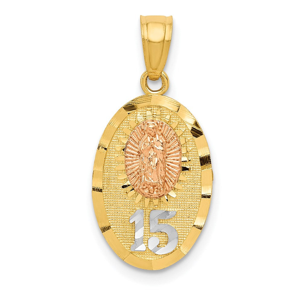 14K Bicolor mit Weiß Rhod Diamantiert Damen Of Guadalupe 15 Anhänger