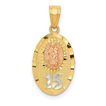 14K Bicolor mit Weiß Rhod Diamantiert Damen Of Guadalupe 15 Anhänger