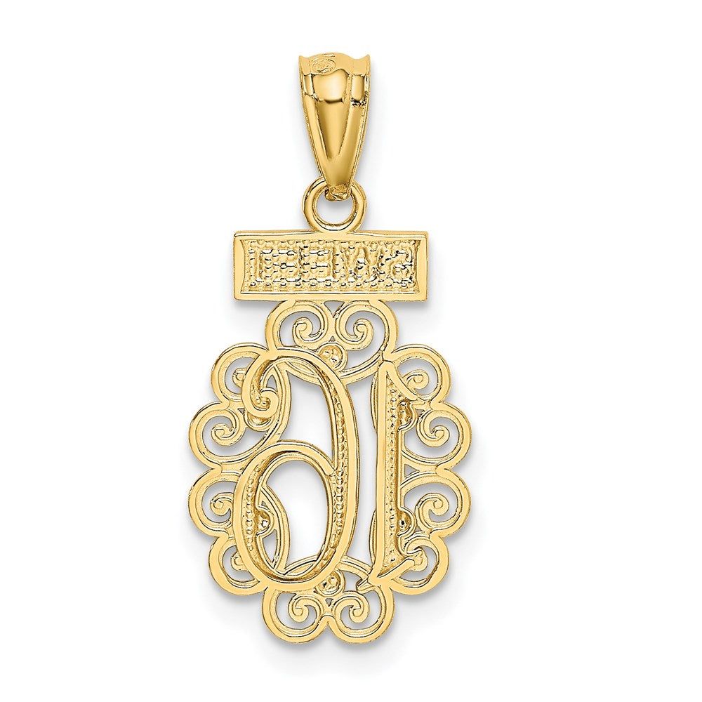 14K Gelb & Rhodium mit Rhodium Süß 16 mit Filigran Anhänger