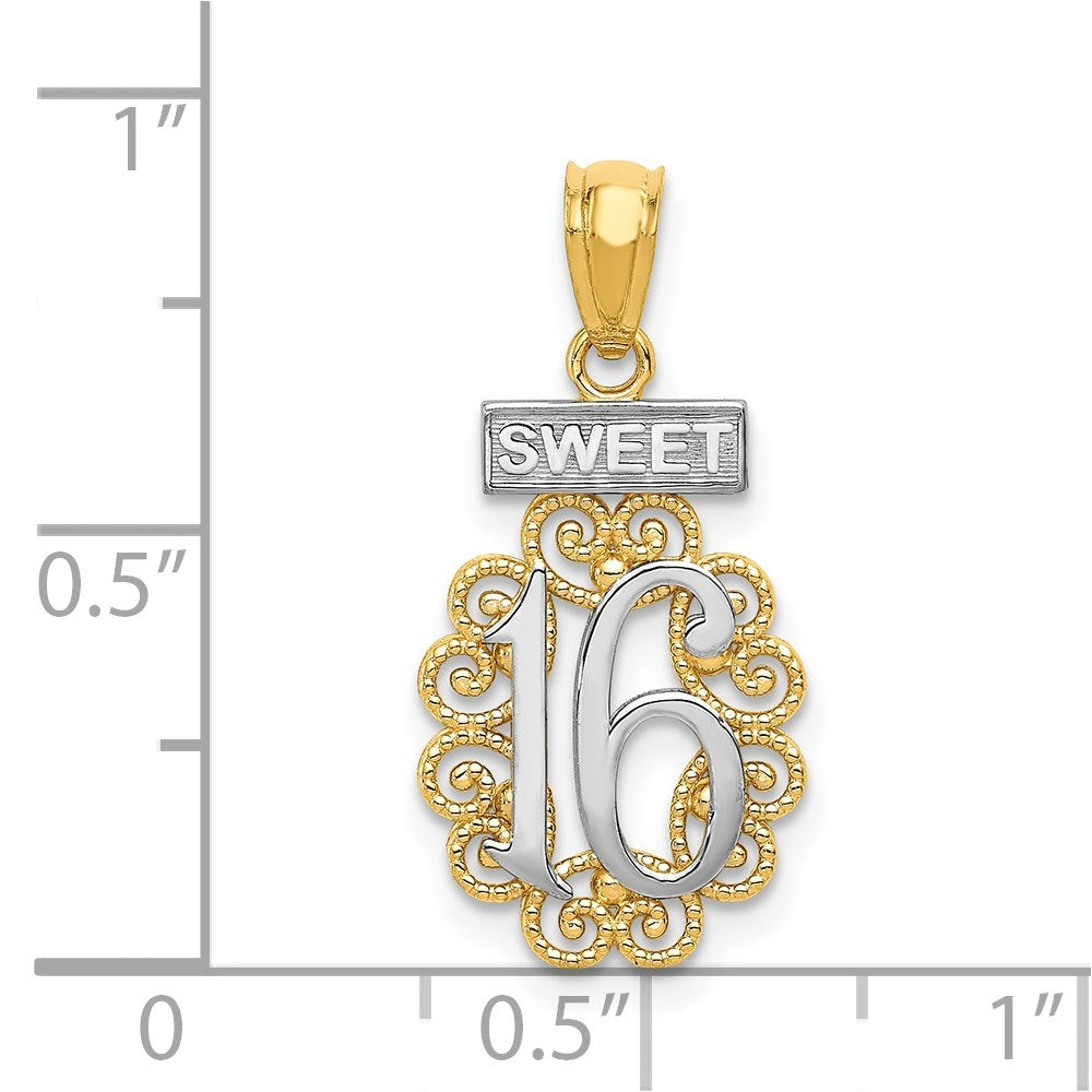 14K Gelb & Rhodium mit Rhodium Süß 16 mit Filigran Anhänger