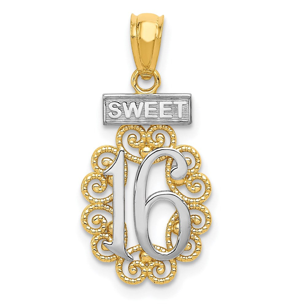 14K Gelb & Rhodium mit Rhodium Süß 16 mit Filigran Anhänger
