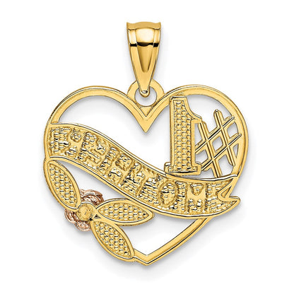 14K Bicolor Gelb und Rose mit Rhodium Diamantiert #1 Mutter Herz mit Rose Anhänger