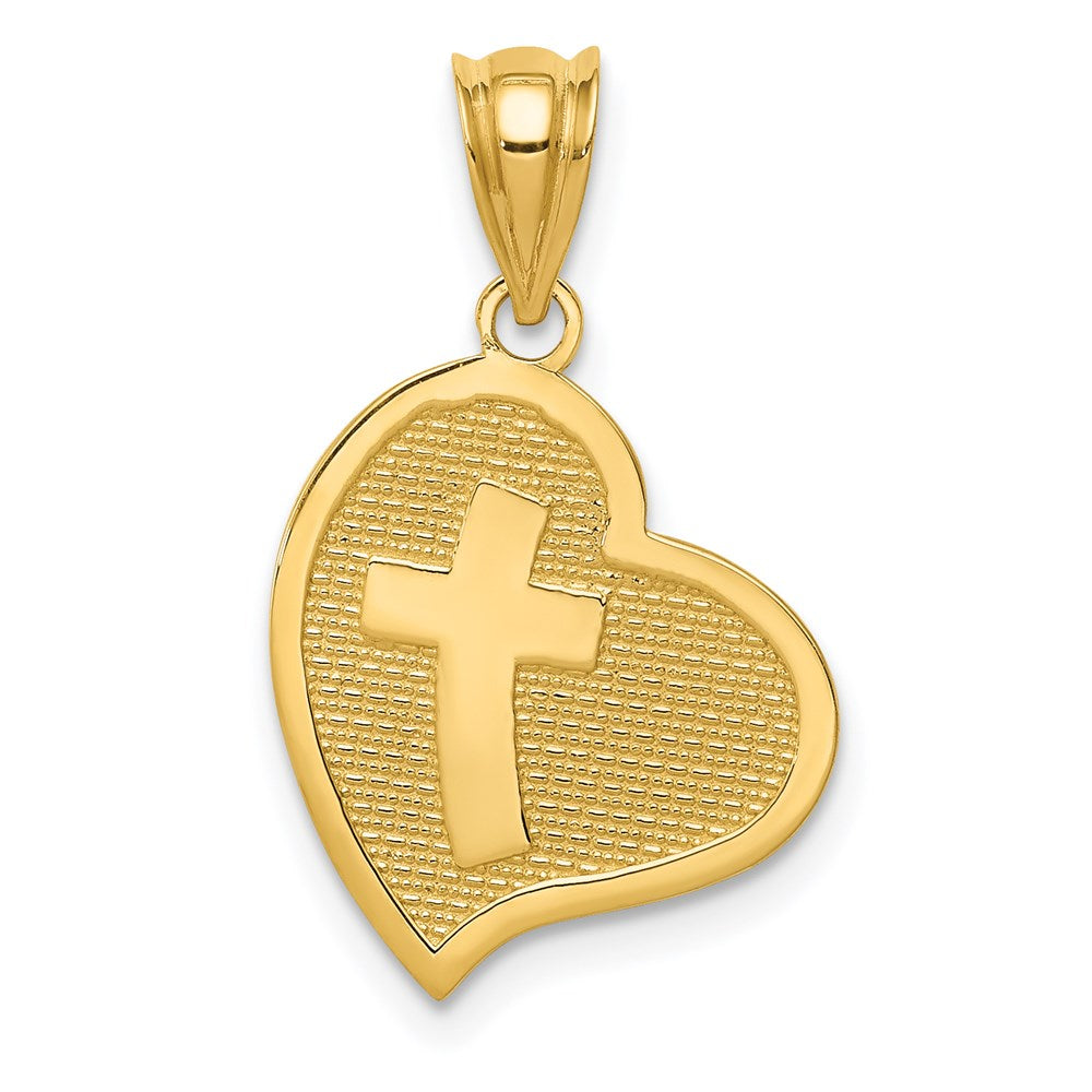 14K Gelbgold Polierter Wendbarer Herzanhänger "Mom I Love You"/Kreuz