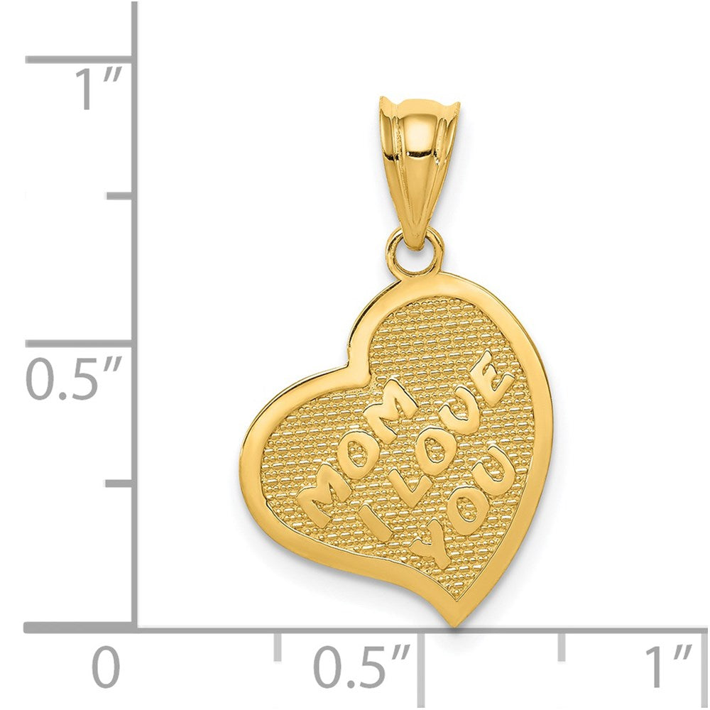 14K Gelbgold Polierter Wendbarer Herzanhänger "Mom I Love You"/Kreuz