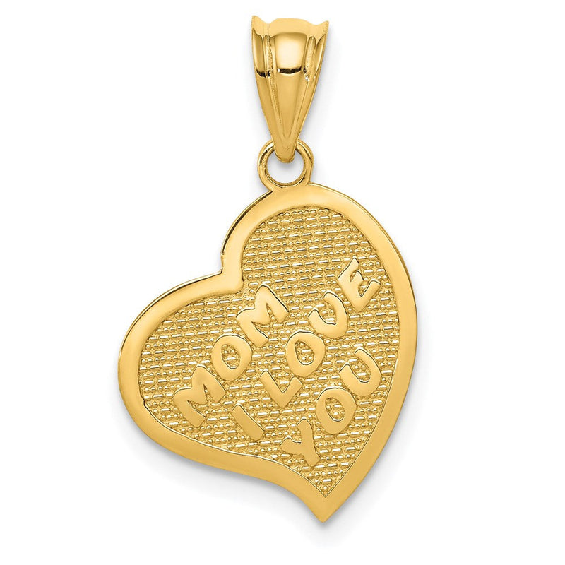 14K Gelbgold Polierter Wendbarer Herzanhänger "Mom I Love You"/Kreuz
