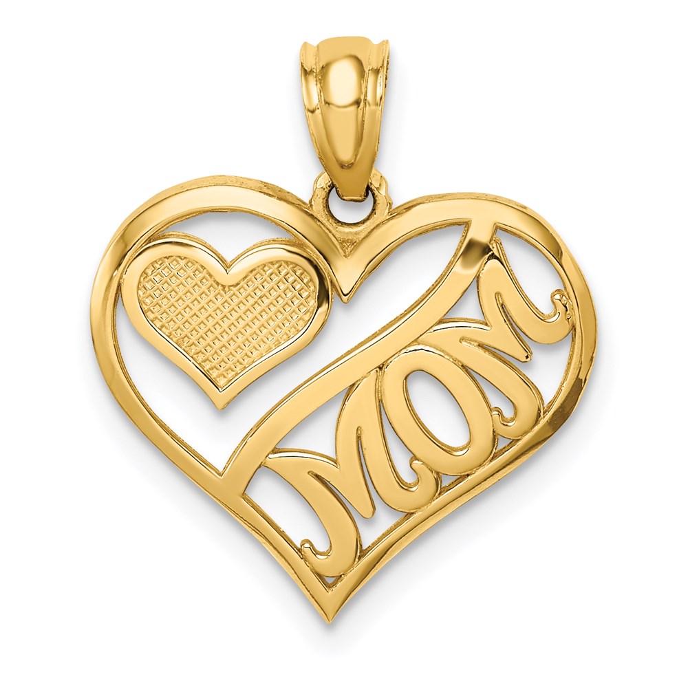 14K Gelbgold Poliert Mama und Herz in Anhänger