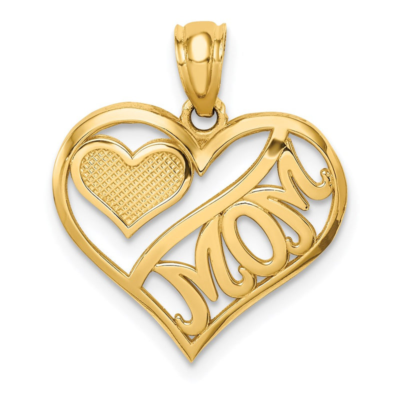 14K Gelbgold Poliert Mama und Herz in Anhänger