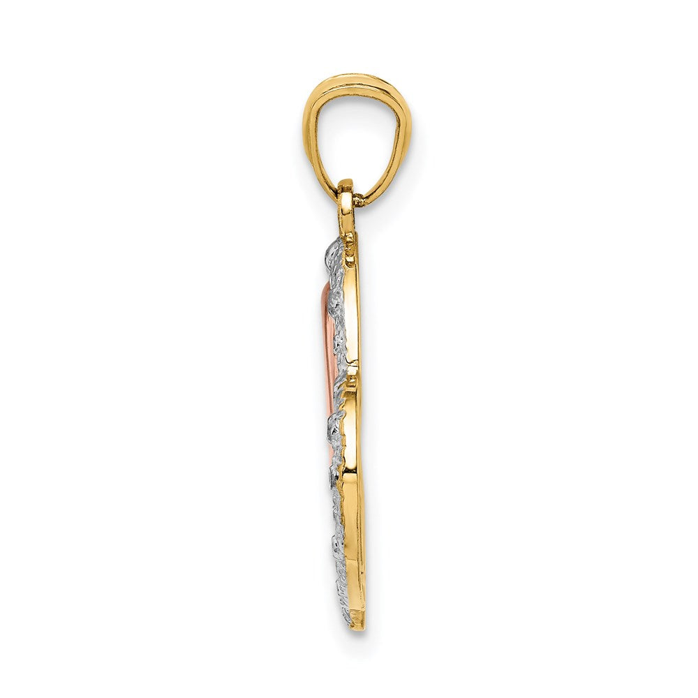 14K Bicolor-Gold mit Weißrhodium diamantierter Anhänger „MOM im Herz" mit Herz