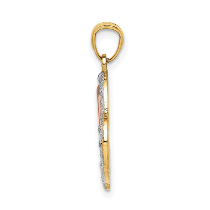 14K Bicolor-Gold mit Weißrhodium diamantierter Anhänger „MOM im Herz" mit Herz