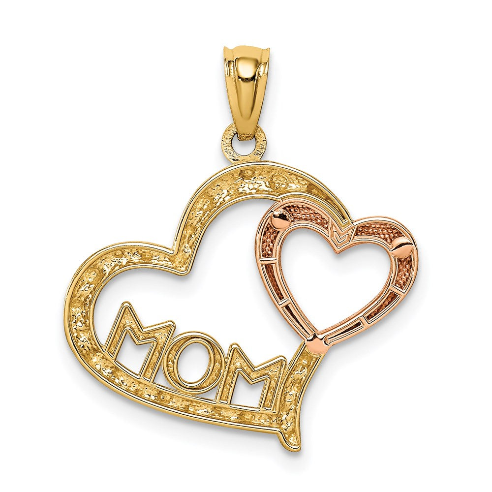 14K Bicolor-Gold mit Weißrhodium diamantierter Anhänger „MOM im Herz" mit Herz