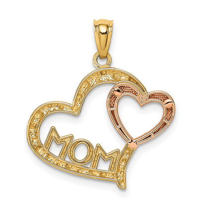 14K Bicolor-Gold mit Weißrhodium diamantierter Anhänger „MOM im Herz" mit Herz