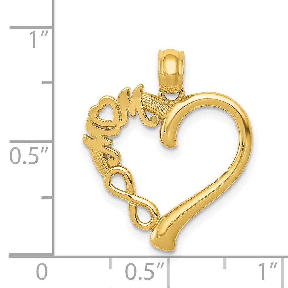 14K Gelbgold Poliert Mama in Herz mit Unendlichkeit Symbol Anhänger