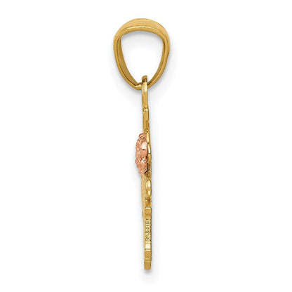 14K Bicolor Gelb & Rose Diamantiert #1 Oma mit Rose Anhänger