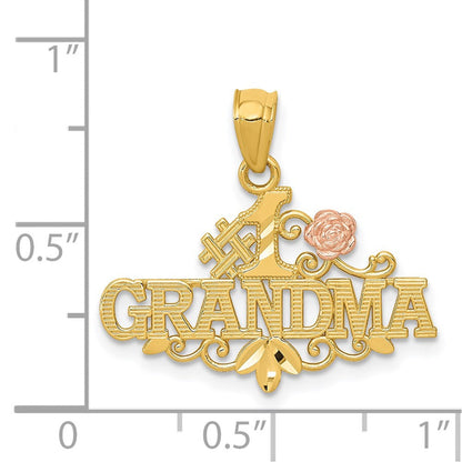 14K Bicolor Gelb & Rose Diamantiert #1 Oma mit Rose Anhänger