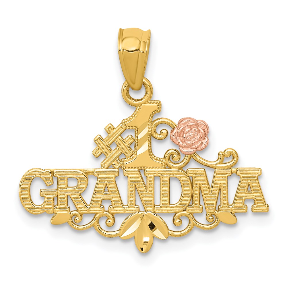 14K Bicolor Gelb & Rose Diamantiert #1 Oma mit Rose Anhänger