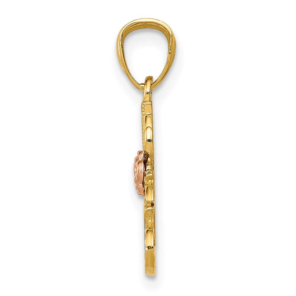 14K Bicolor mit Weiß Rhodium Dc #1 Nana mit Rose Anhänger