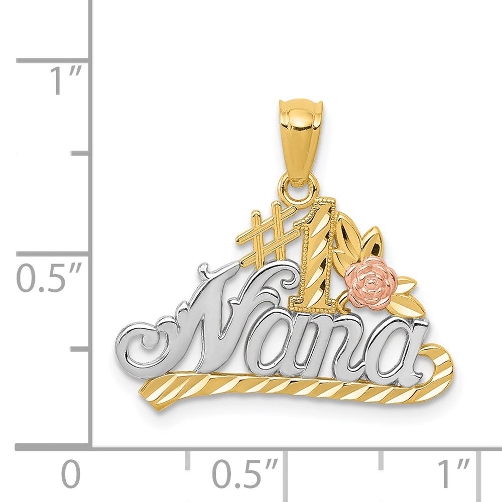 14K Bicolor mit Weiß Rhodium Dc #1 Nana mit Rose Anhänger