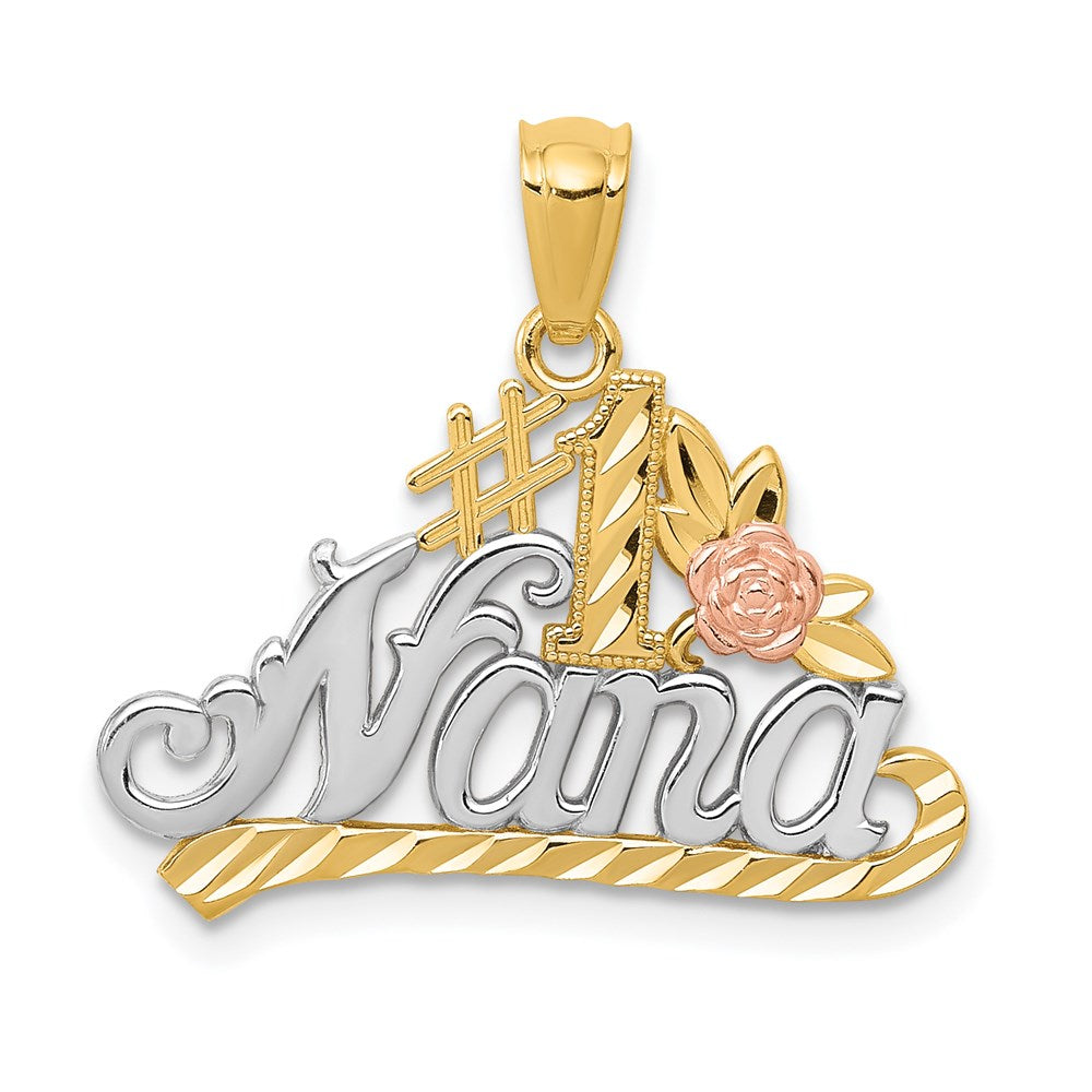 14K Bicolor mit Weiß Rhodium Dc #1 Nana mit Rose Anhänger