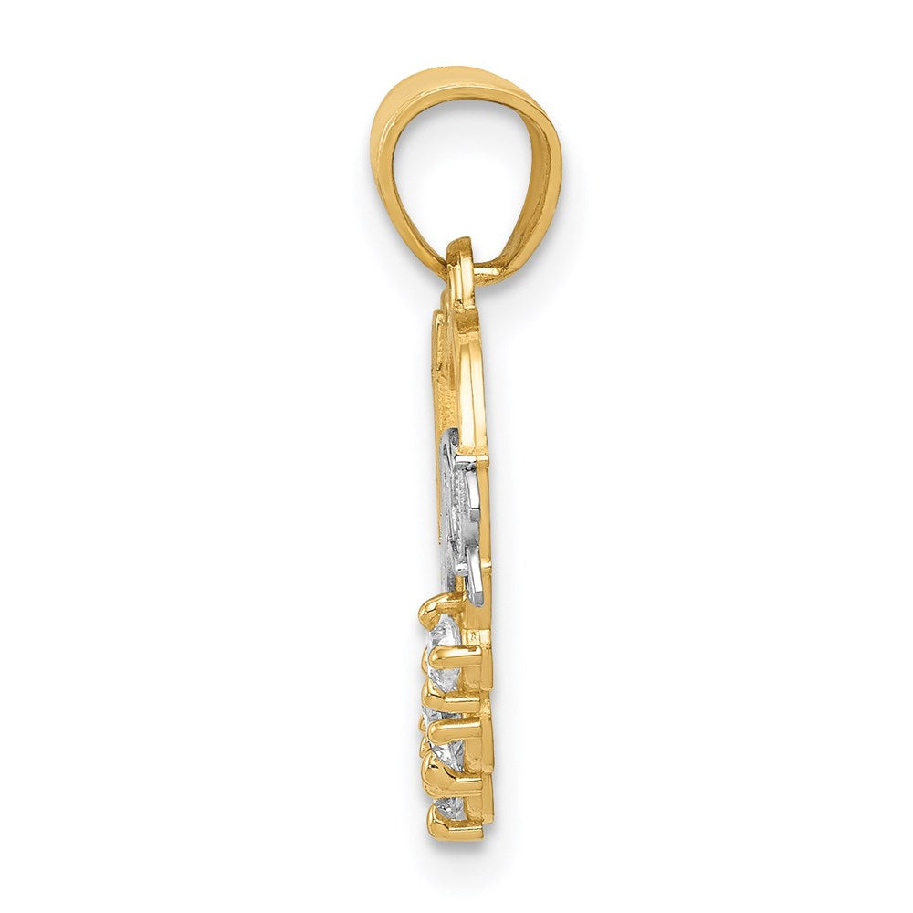 14K Gelb & Rhodium mit Rhodium Zirkonia #1 Tochter Herz Anhänger