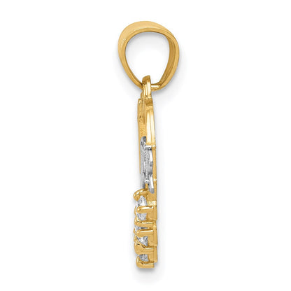 14K Gelb & Rhodium mit Rhodium Zirkonia #1 Tochter Herz Anhänger