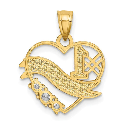 14K Gelb & Rhodium mit Rhodium Zirkonia #1 Tochter Herz Anhänger