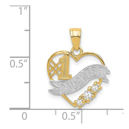 14K Gelb & Rhodium mit Rhodium Zirkonia #1 Tochter Herz Anhänger
