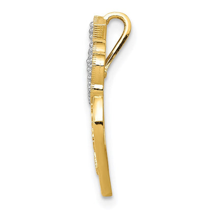 14K Gelb & Rhodium mit Weiß Poliert Daddy Little Mädchen Herz Kette Anhänger