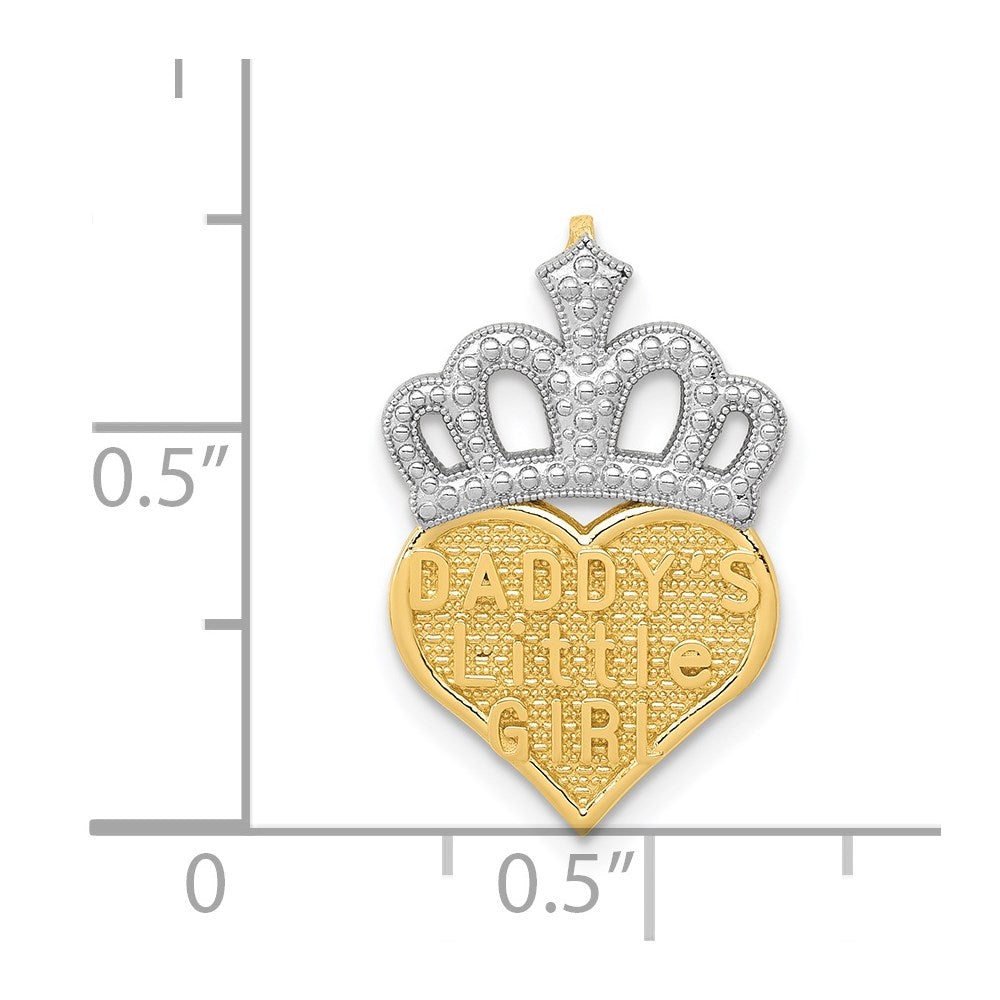 14K Gelb & Rhodium mit Weiß Poliert Daddy Little Mädchen Herz Kette Anhänger