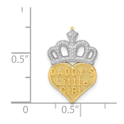 14K Gelb & Rhodium mit Weiß Poliert Daddy Little Mädchen Herz Kette Anhänger