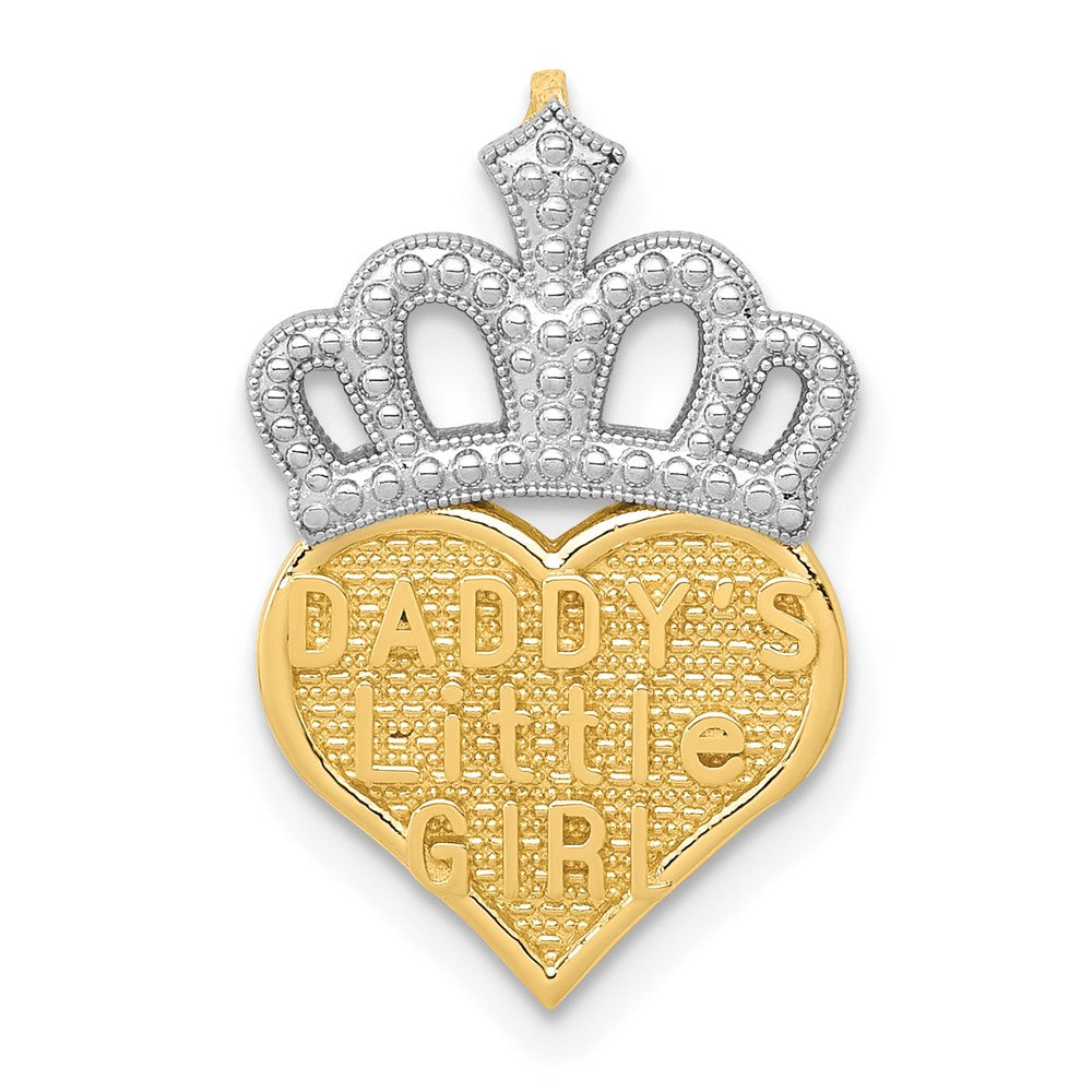 14K Gelb & Rhodium mit Weiß Poliert Daddy Little Mädchen Herz Kette Anhänger