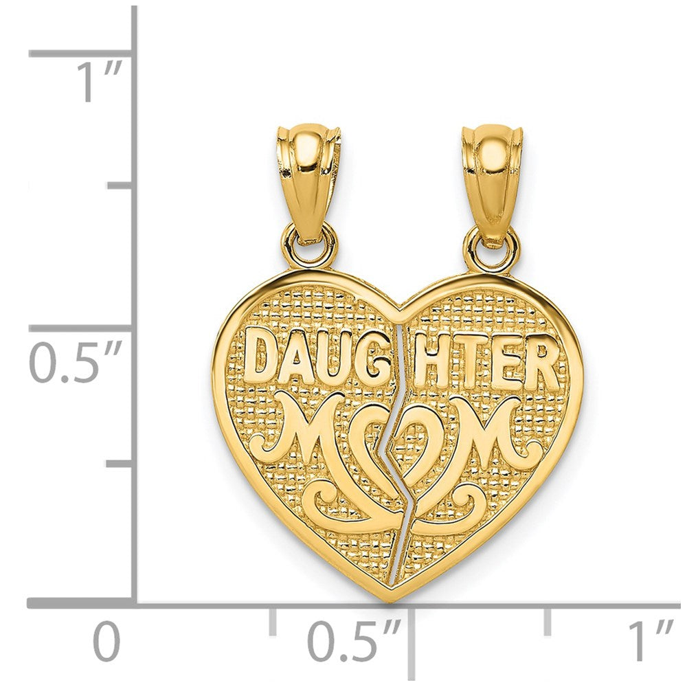 14K Gelbgold Satiniert und Poliert MUTTER-TOCHTER Herz-Anhänger zum Auseinandernehmen