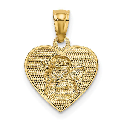 14K Gelb & Rhodium mit Rhodium Poliert Schutzengel Engel in Herz Anhänger