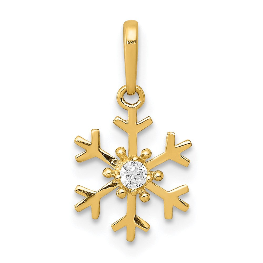 14K Gelbgold Poliert Zirkonia Schneeflocke Charm