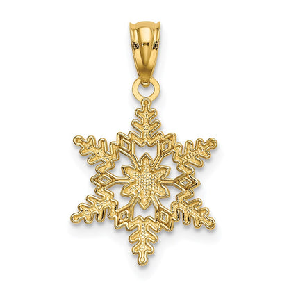 14K Gelbgold Diamantiert Poliert Schneeflocke Anhänger