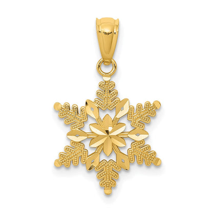 14K Gelbgold Diamantiert Poliert Schneeflocke Anhänger