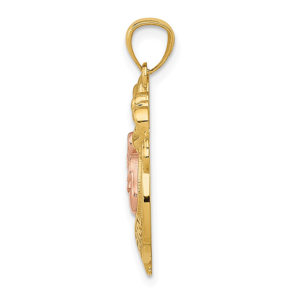 14K Bicolor Gold (Gelbgold und Roségold) "Its a Girl" Schleifen-Anhänger