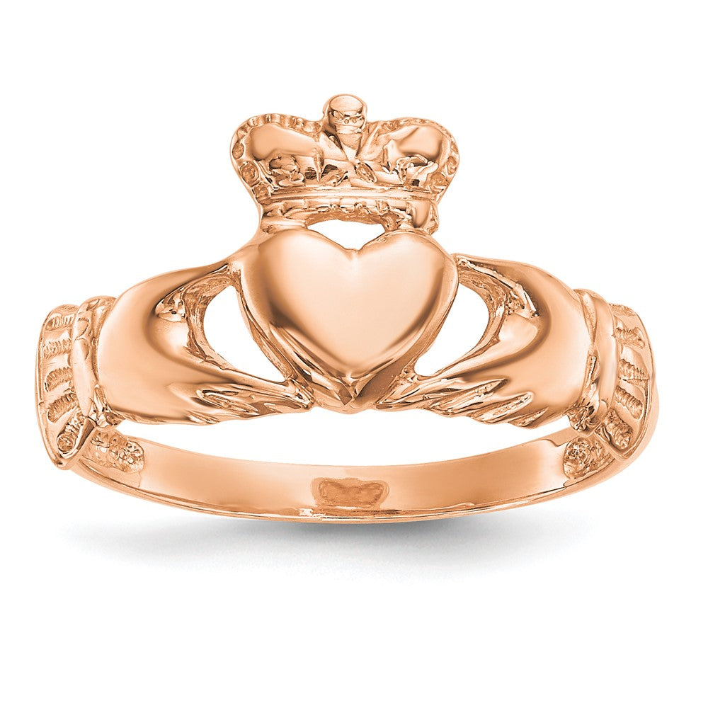 14K Roségold Polierter Claddagh-Ring