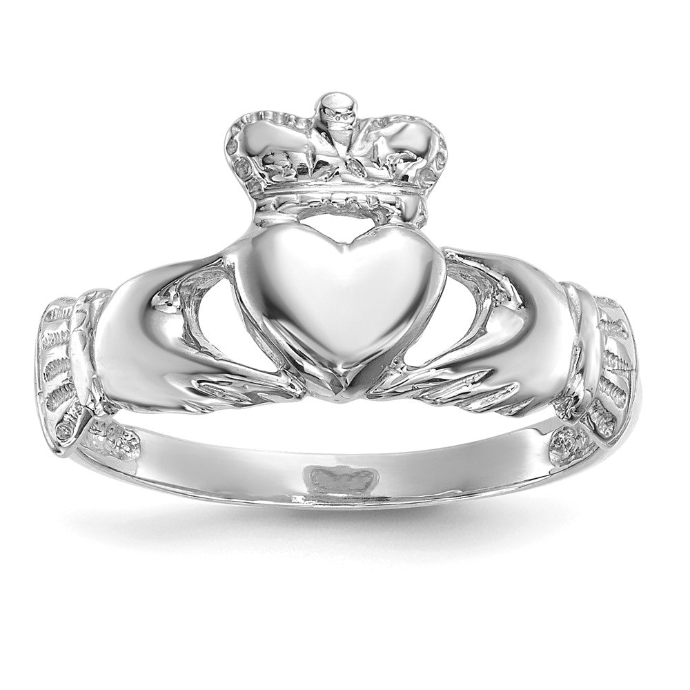 14K Weißgold Claddagh-Ring, poliert