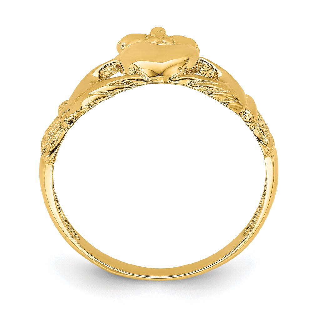 14K Gelbgold Ring mit poliertem Claddagh-Design