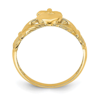14K Gelbgold Ring mit poliertem Claddagh-Design