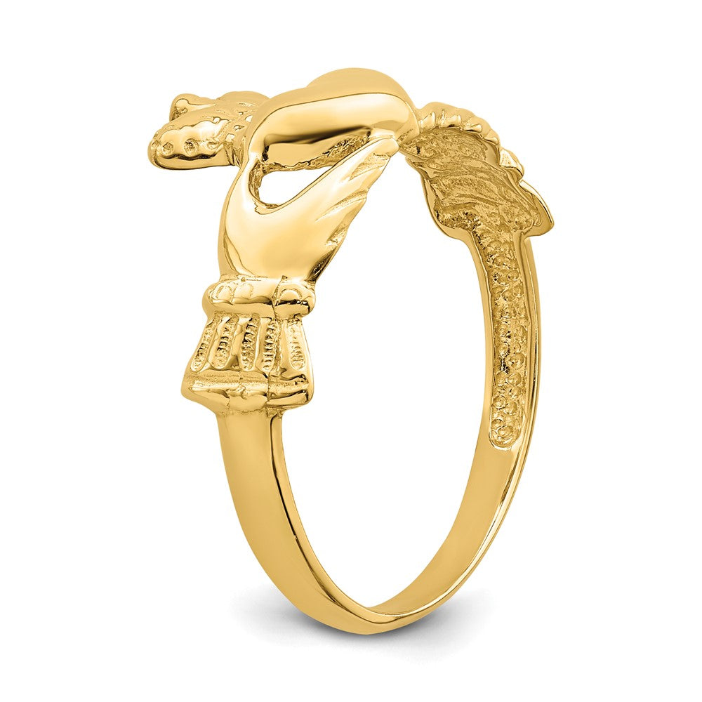 14K Gelbgold Ring mit poliertem Claddagh-Design