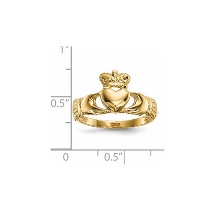 14K Gelbgold Ring mit poliertem Claddagh-Design