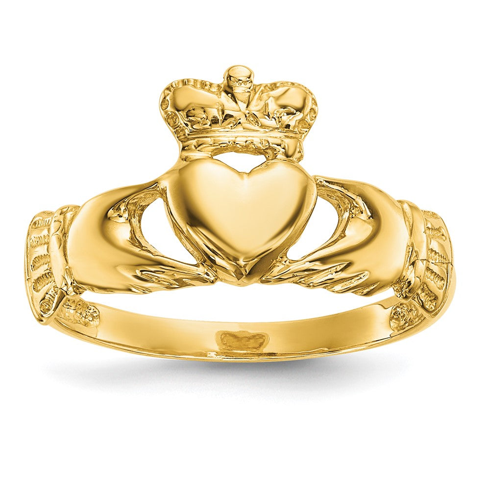 14K Gelbgold Ring mit poliertem Claddagh-Design