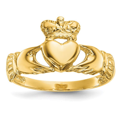 14K Gelbgold Ring mit poliertem Claddagh-Design